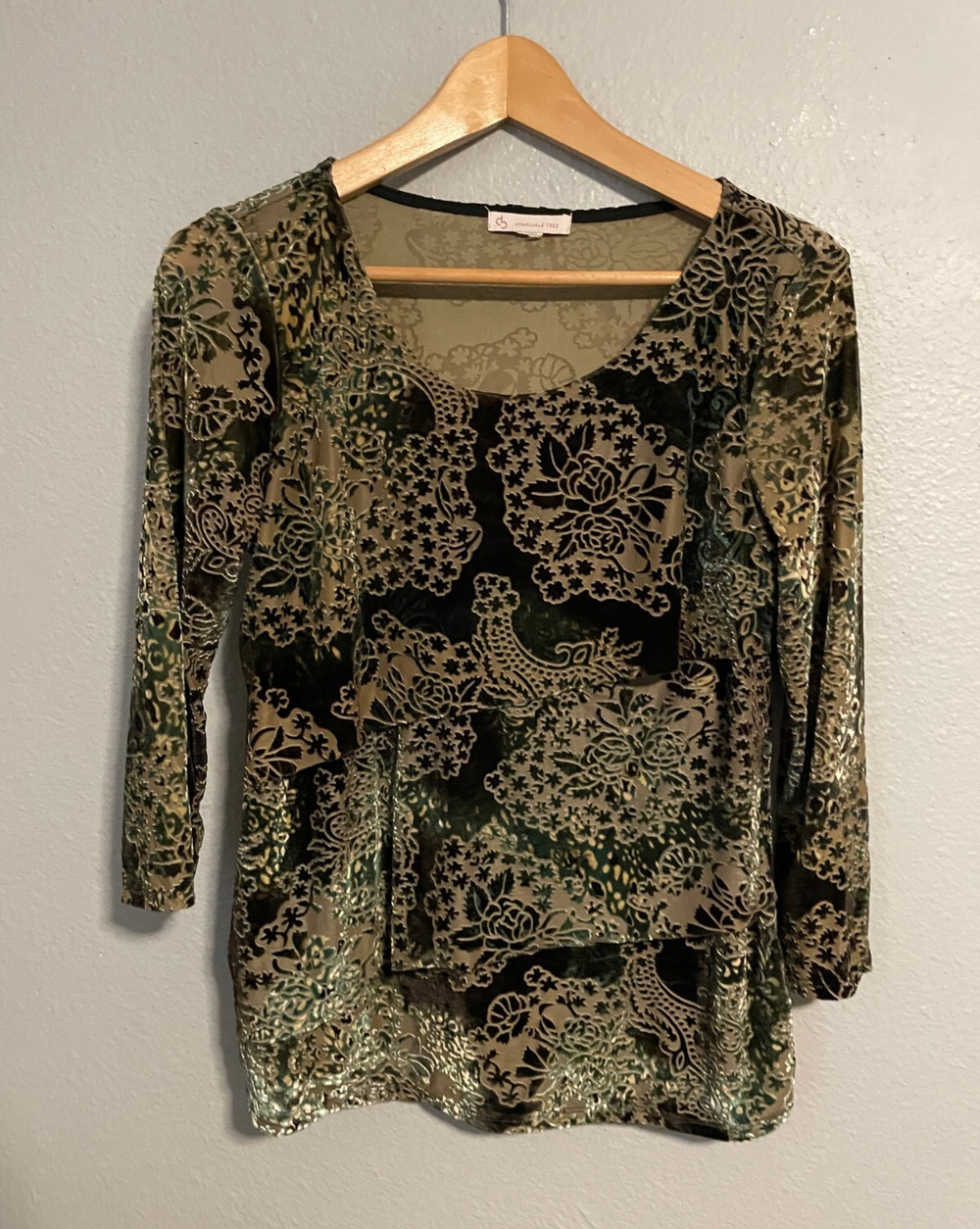 VTG Womens Top Medium Floral Velvet Burnout Layered Stretch Whimsigoth 90s Y2K
